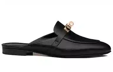 Hermes Oz Lambskin Logo Slip-On Mules Black