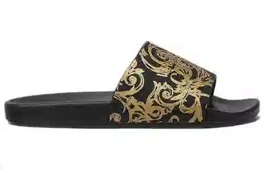 Versace Jeans Couture Flat Slide Black Gold
