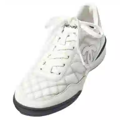 CHANEL 25B Calfskin Low Sneakers Gray White