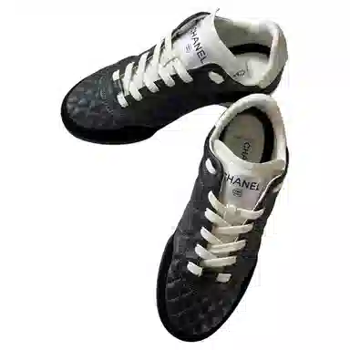 CHANEL 24a Round Toe Lace-Up Flats Matte Black