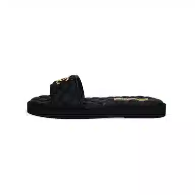 CHANEL Leather Open Toe Flat Sandals Black