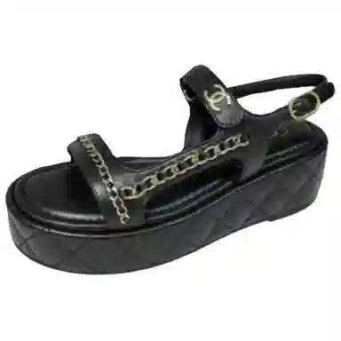 CHANEL 25S Round Toe Buckle Sandals Black