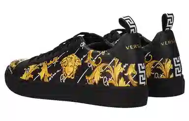 Versace Low Top Leather Sneakers Black Yellow
