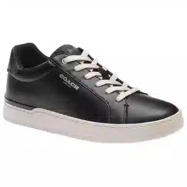COACH Leather Round Toe Low Top Sneakers Black
