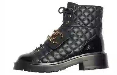 CHANEL Leather Lace-up Ankle Boots Black