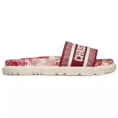 DIOR Dway Cotton Embroidered Slides Red