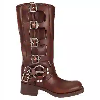 Miu Miu Round Toe Leather Boots