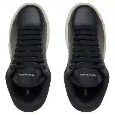 Emporio Armani Round Toe Thick Sole Lace-Up Low Sneakers Black