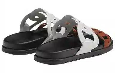 Hermes Extra Leather Slip-On Flat Sandals White Brown