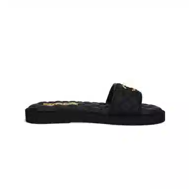 CHANEL Leather Open Toe Flat Sandals Black