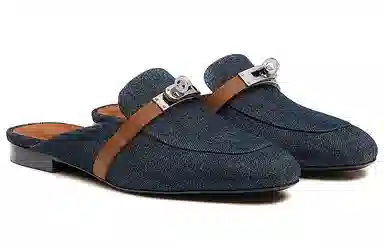 Hermes Mule Flat Denim Blue
