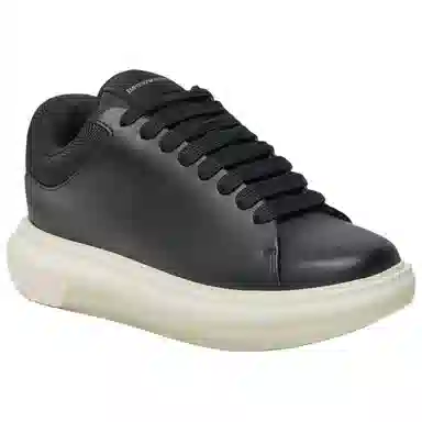 Emporio Armani Round Toe Thick Sole Lace-Up Low Sneakers Black