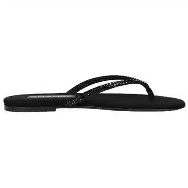 CHANEL 25C Suede Goat Leather Flat Sandals Black