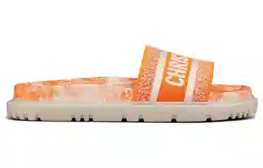 DIOR Dway Cotton Embroidered Slides Bright Orange