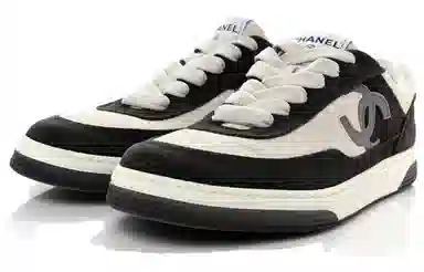 CHANEL Logo Low Top Sneakers Black White