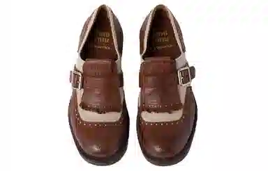 Miu Miu Round Toe Leather Dress Shoes Brown Gray