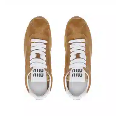 Miu Miu Plume Suede Low Sneakers Brown