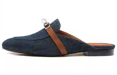 Hermes Mule Flat Denim Blue