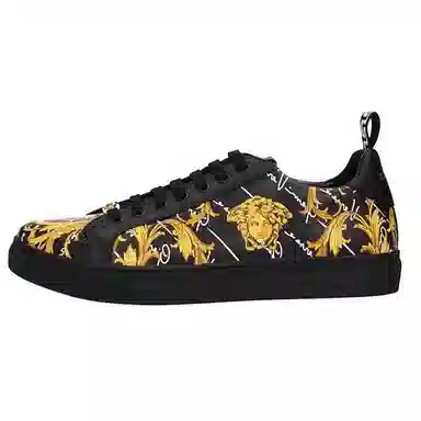 Versace Low Top Leather Sneakers Black Yellow