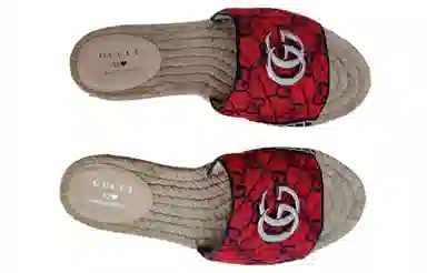 Gucci Open Toe Flat Sandals Red Black