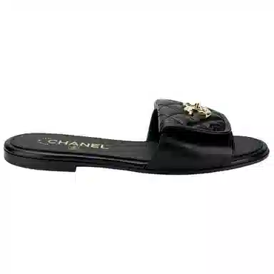 CHANEL 25P Flat Toe Strap Sandals Black