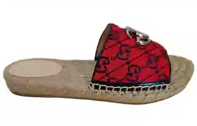 Gucci Open Toe Flat Sandals Red Black