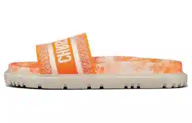 DIOR Dway Cotton Embroidered Slides Bright Orange