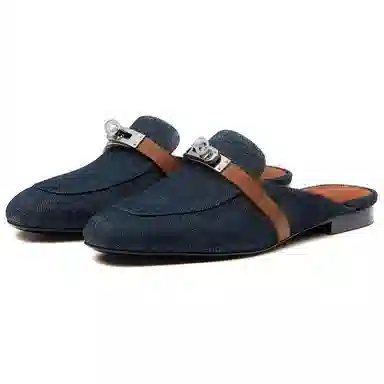 Hermes Mule Flat Denim Blue