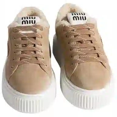 Miu Miu Round Toe Low Top Sneakers Light Brown