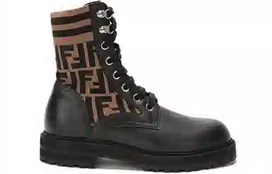 Fendi Leather Printed Lace-up Martin Boots