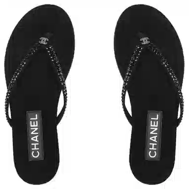 CHANEL 25C Suede Goat Leather Flat Sandals Black