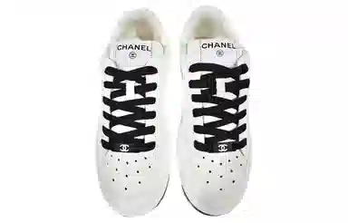 CHANEL Leather Suede Sneakers White