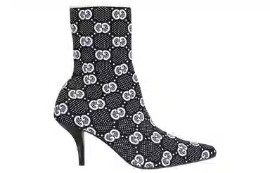 Gucci GG Knit Ankle Boots Black White