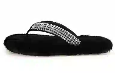 Alexander Wang Crystal Faux Fur Slides Black