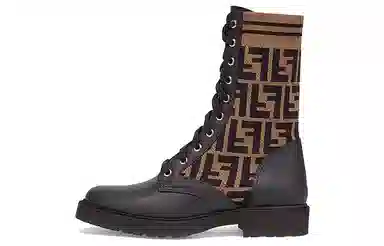 Fendi FF Motif Leather Biker Boots Black