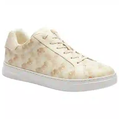 COACH Highline Round Toe Lace-Up Low Top Sneakers Beige