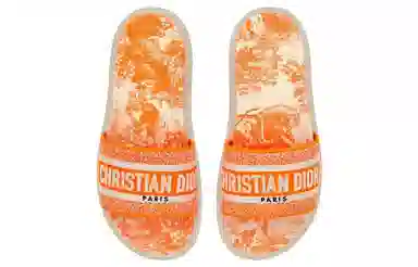 DIOR Dway Cotton Embroidered Slides Bright Orange