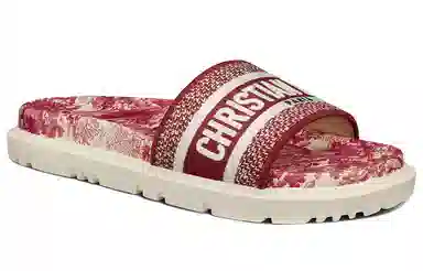 DIOR Dway Cotton Embroidered Slides Red