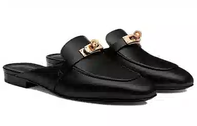 Hermes Oz Lambskin Logo Slip-On Mules Black