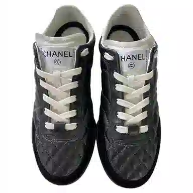 CHANEL 24a Round Toe Lace-Up Flats Matte Black