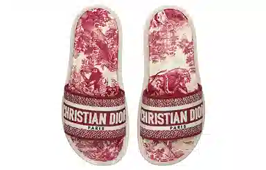 DIOR Dway Cotton Embroidered Slides Red
