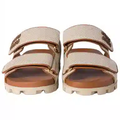 Miu Miu Canvas Toe-Ring Slides Beige