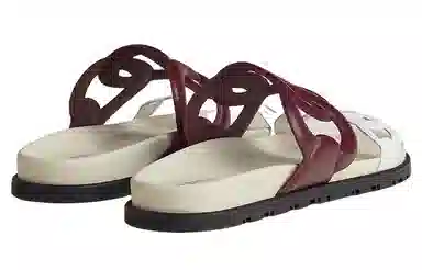 Hermes Extra Leather Open Toe Flat Sandal Red White
