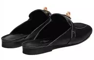 Hermes Oz Lambskin Logo Slip-On Mules Black