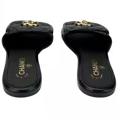 CHANEL 25P Flat Toe Strap Sandals Black