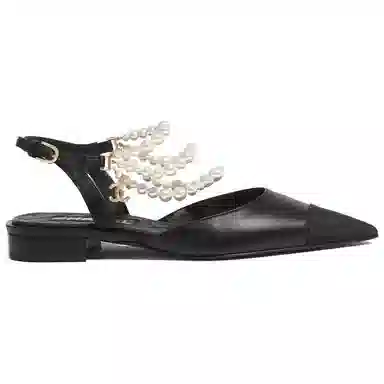 CHANEL Leather Pointed Flats Black