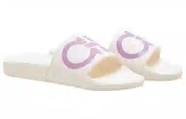 Ferragamo Gancini Open-Toe Slides White