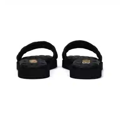 CHANEL Leather Open Toe Flat Sandals Black