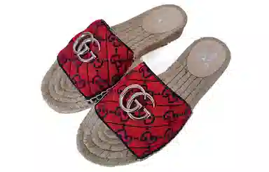 Gucci Open Toe Flat Sandals Red Black