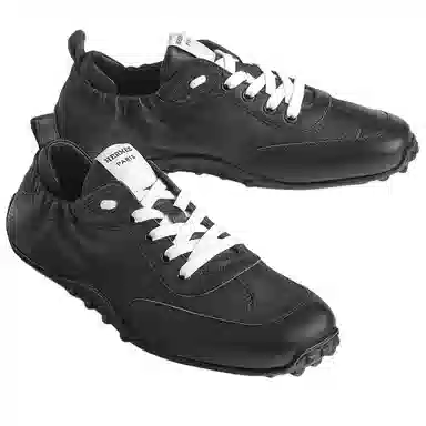 Hermes Calfskin Round Toe Low Lace-Up Sneakers Black